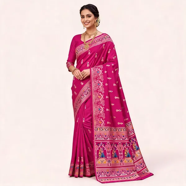 Pink_Silk_Woven_Border_Traditional_Saree_For_Women