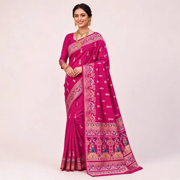 Pink_Silk_Woven_Border_Traditional_Saree_For_Women
