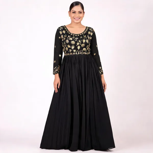 Black_Georgette_Zari_Embroidered_Flared_Anarkali_Gown_For_Women