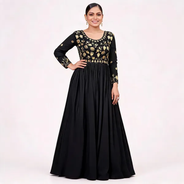 Black_Georgette_Zari_Embroidered_Flared_Anarkali_Gown_For_Women