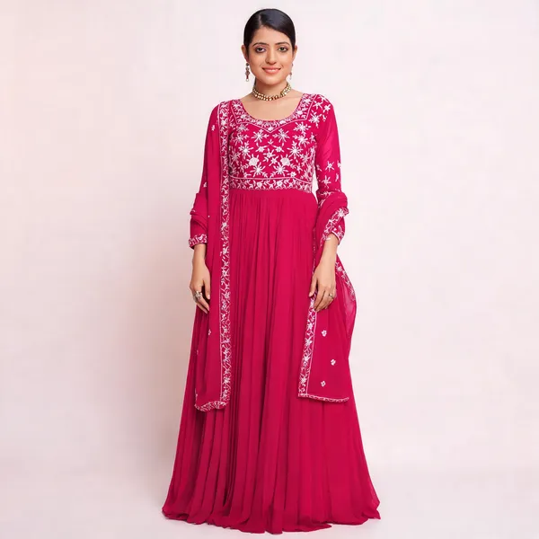 Pink_Georgette_Floral_Embroidered_Anarkali_Gown_With_Dupatta_For_Women