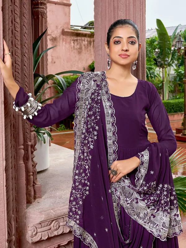 Purple_Georgette_Flared_Anarkali_Gown_With_Dupatta_For_Women