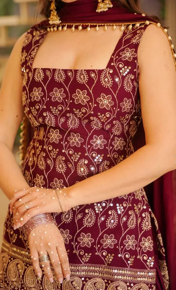 Maroon_Georgette_Embroidered_Sleeveless_Kurta_Sharara_Set_For_Women
