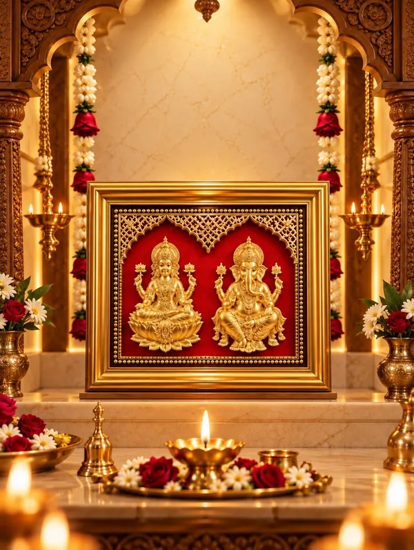 24K_Gold_Foil_Divya_Lakshmi_Ganesh_Premium_Classic_Frame