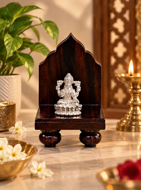 925_Silver_Lakshmi_Idol_with_Rose_Wood_Singhasan