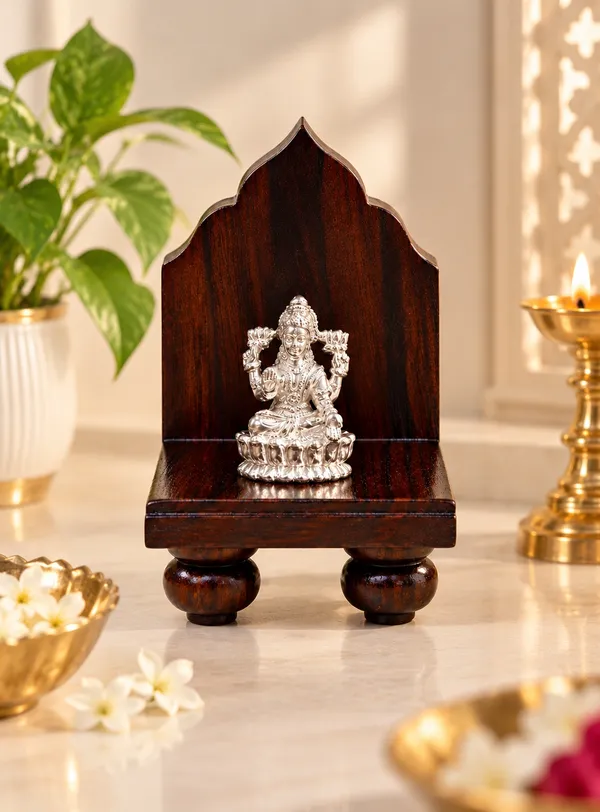 925_Silver_Lakshmi_Idol_with_Rose_Wood_Singhasan