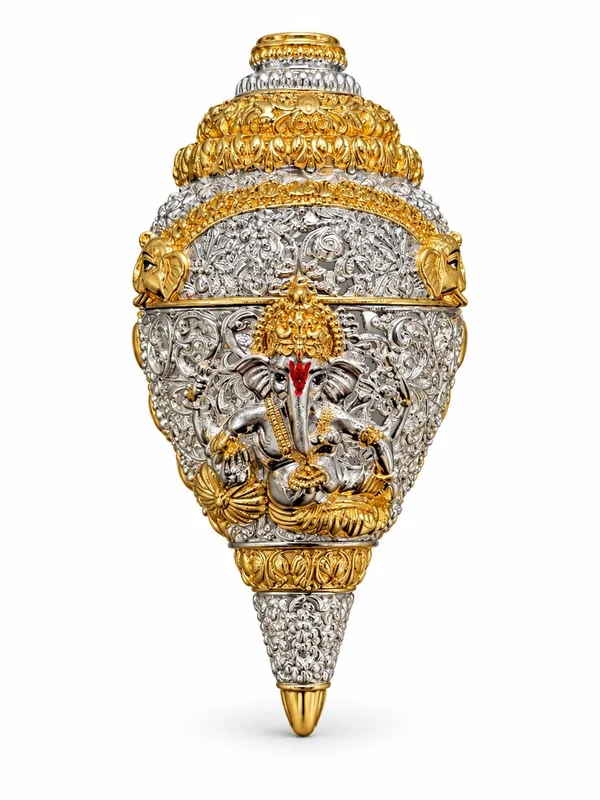999_Silver_Lord_Ganesha_Decorative_Shankh_with_24K_Gold_Tone_Finish