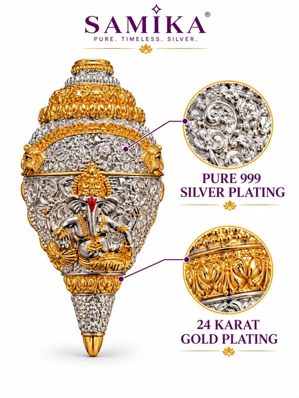999_Silver_Lord_Ganesha_Decorative_Shankh_with_24K_Gold_Tone_Finish