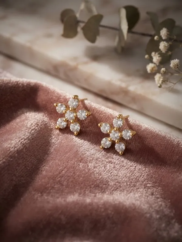 925_Sterling_Silver_22K_Gold_Plated_6-Stone_Flower_Stud_Earrings