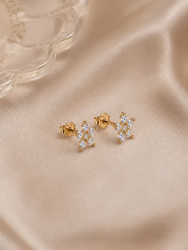 925_Sterling_Silver_22K_Gold_Plated_6-Stone_Flower_Stud_Earrings