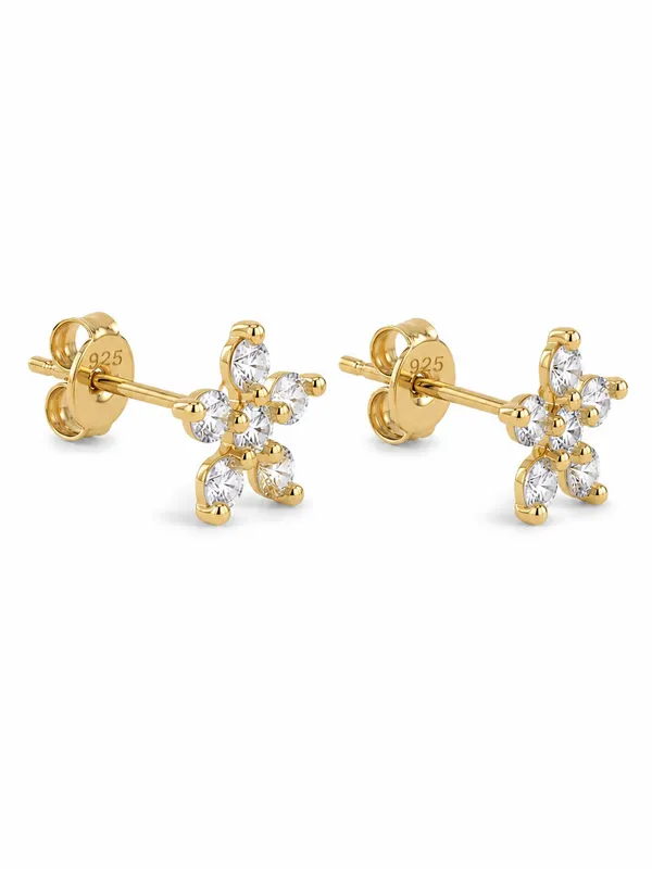 925_Sterling_Silver_22K_Gold_Plated_6-Stone_Flower_Stud_Earrings