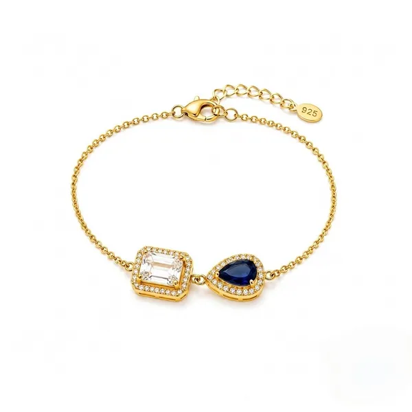 925_Sterling_Silver_Gold_Plated_Dual_Stone_Bracelet