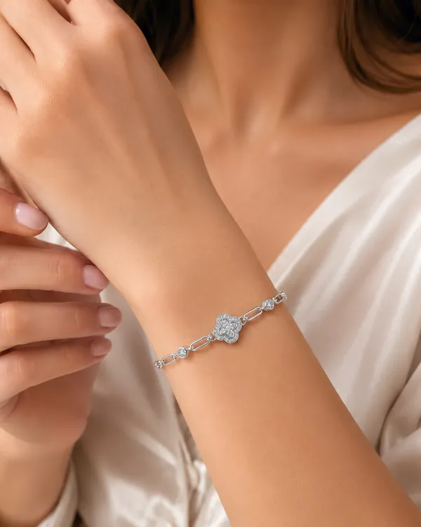 925_Sterling_Silver_Clover_Charm_Link_Bracelet