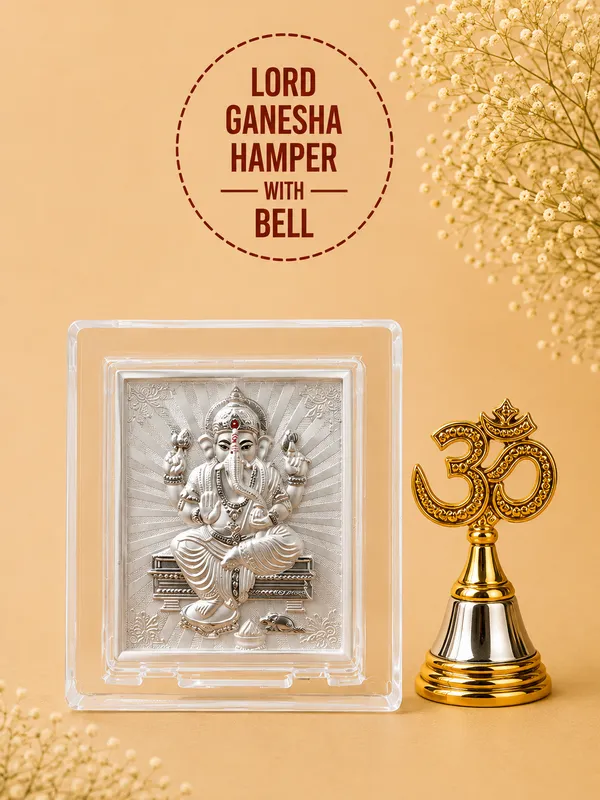 999_Silver_Ganesha_Frame_With_Om_Bell_Premium_Spiritual_Gift_Hamper_
