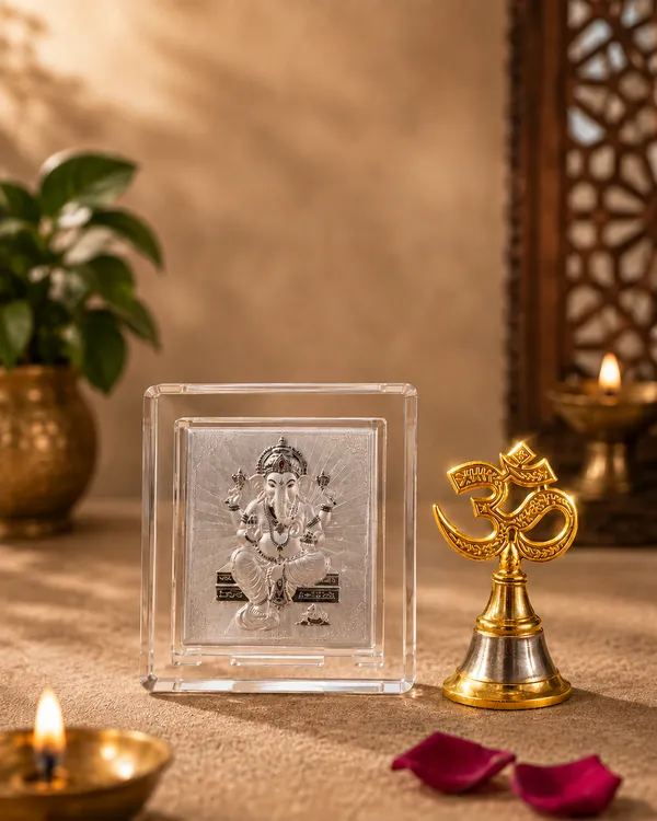 999_Silver_Ganesha_Frame_With_Om_Bell_Premium_Spiritual_Gift_Hamper_