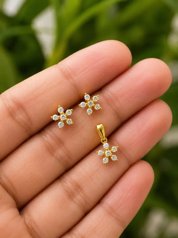 925_Sterling_Silver_22K_Gold_Plated_6-Stone_Flower_Pendant_Set_Without_Chain