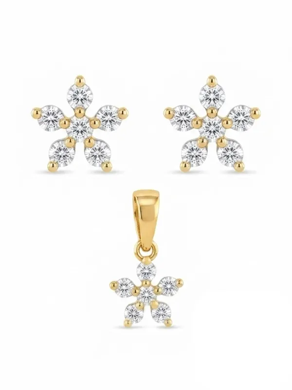 925_Sterling_Silver_22K_Gold_Plated_6-Stone_Flower_Pendant_Set_Without_Chain