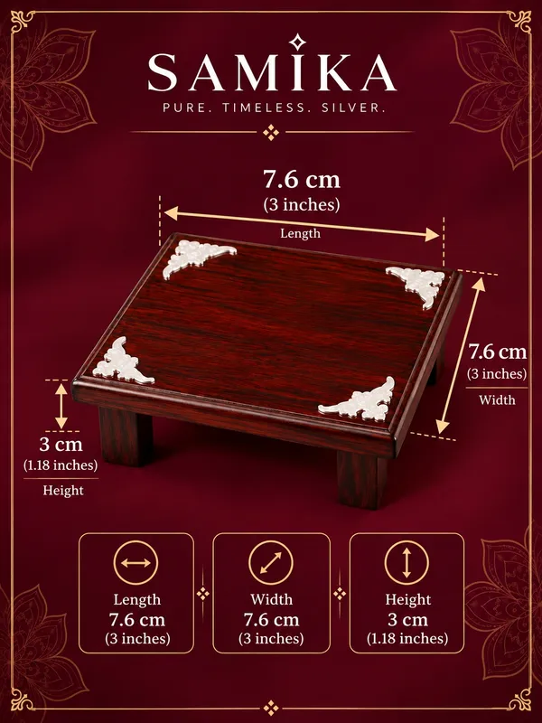 Rosewood_Pooja_Chowki_For_God_Idol_&_Diya_With_925_Silver_Corner_Work