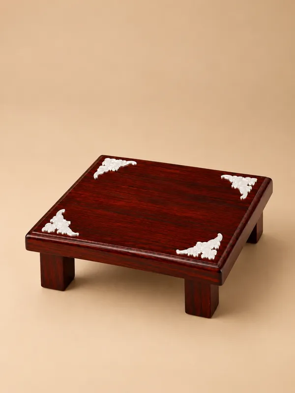 Rosewood_Pooja_Chowki_For_God_Idol_&_Diya_With_925_Silver_Corner_Work