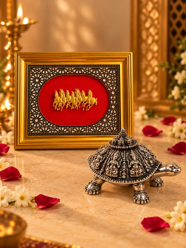 24K_Gold_Plated_7_Horses_Idol_With_Silver_Tortoise_Combo