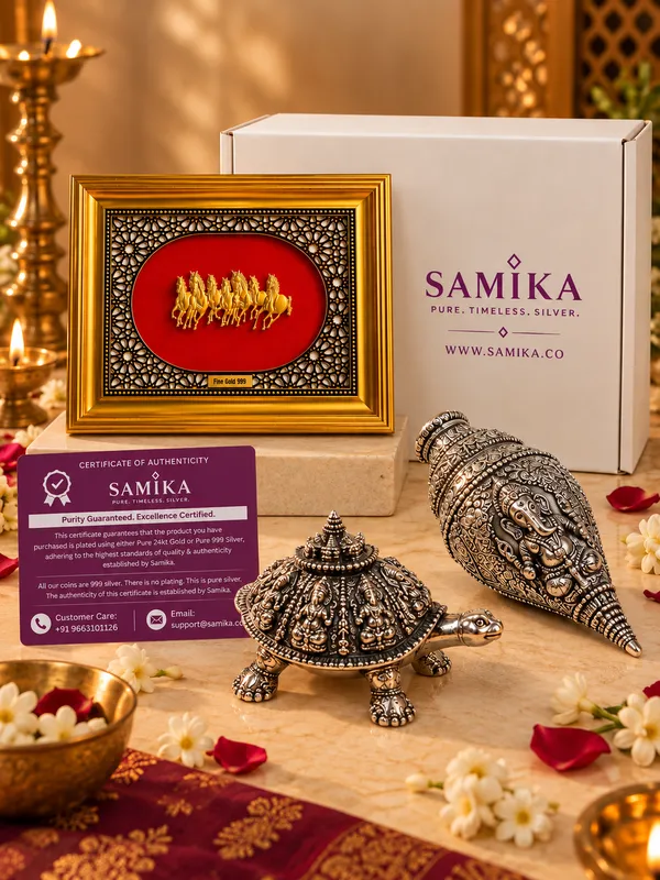 24K_Gold_Plated_Sukh_Samriddhi_7_Horses_Frame,_Tortoise_&_Shankh_Combo