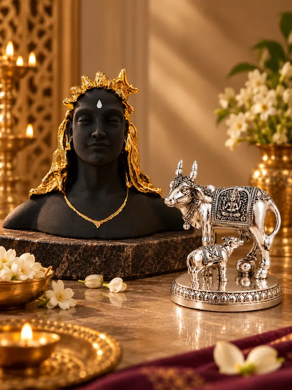 24K_Gold_Plated_Adiyogi_Shiva_&_Gau_Ma_Combo