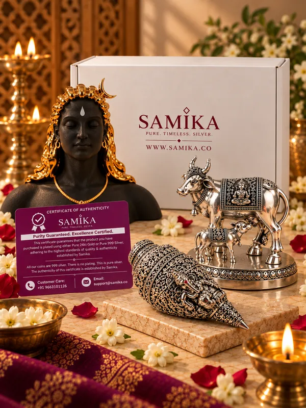 24K_Gold_Plated_Adiyogi_Shiva,_Gau_Ma_&_Shankh_Combo
