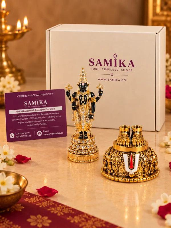 24K_Gold_Plated_Tirupati_Balaji_Idol_&_Vishnu_Charan_Combo