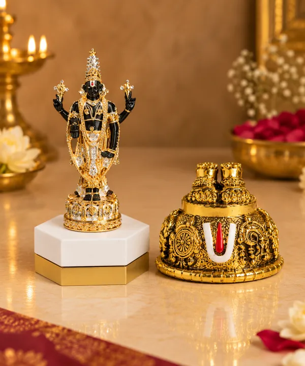 24K_Gold_Plated_Tirupati_Balaji_Idol_&_Vishnu_Charan_Combo