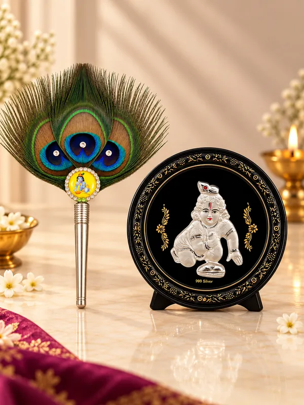 999_Silver_Bal_Gopal_Frame_with_Silver_Morpankh_Combo