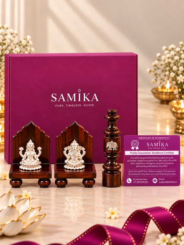 999_Silver_Ganesh_Lakshmi_with_Wooden_Aasan_&_Incense_Stick_Holder_Combo