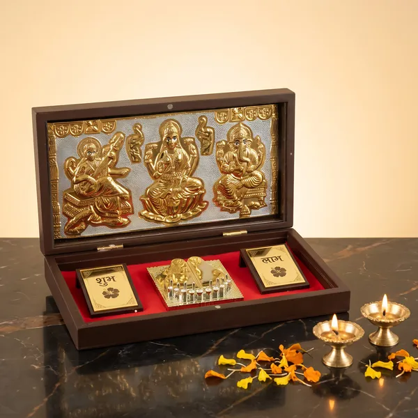 24K_Gold_Lakshmi_Ganesha_Saraswati_Charan_Paduka_Pooja_Box