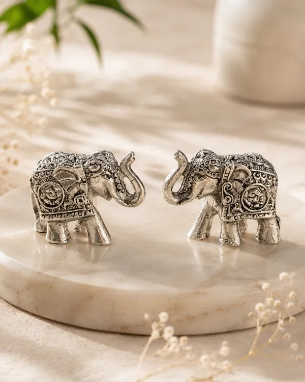 999_Silver_Divya_Mini_Elephant_Pair_Antique_Showpiece