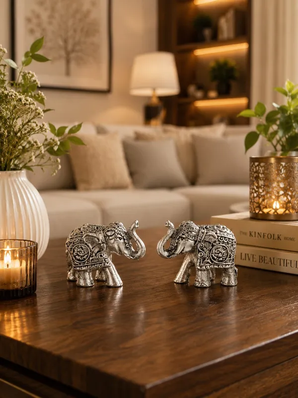 999_Silver_Divya_Mini_Elephant_Pair_Antique_Showpiece