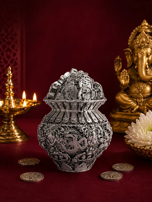 999_Silver_Plated_Kuber_Kalash_with_Rupee_Coin_Design_&_Om_Symbol_|_Antique_Finish_Prosperity_Kalash_for_Home_Temple,_Pooja_Room,_Vastu_Decor,_Diwali,_Housewarming_&_Auspicious_Gifting