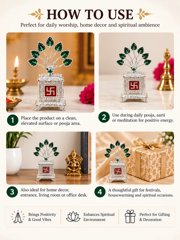 999_Silver_Plated_Divine_Tulsi_Tree_Decorative_Idol_with_Green_Emerald_Leaves_&_Swastik_Design_|_Auspicious_Pooja,_Home_D�cor,_Office_&_Festive_Gifting