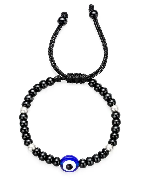 925_Sterling_Silver_Blue_Evil_Eye_Black_Beaded_Adjustable_Thread_Bracelet_For_Kids