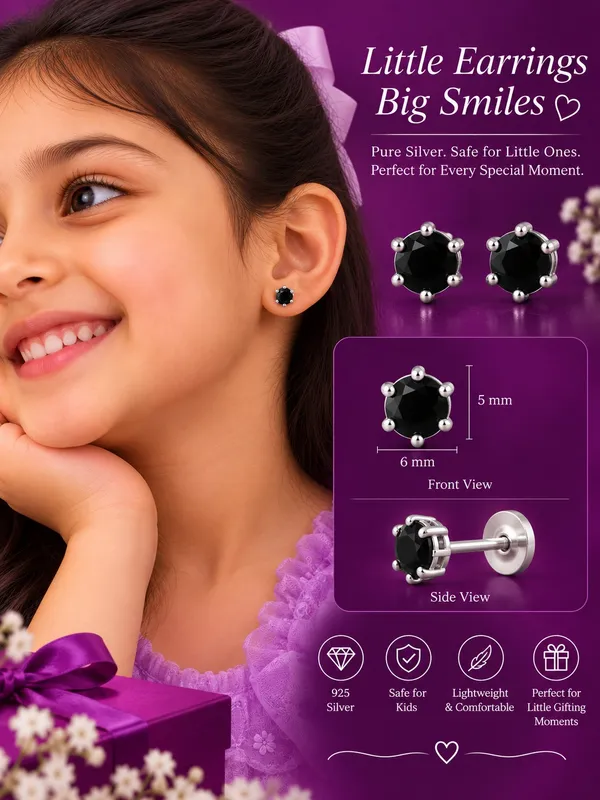 925_Sterling_Silver_Black_Stone_Kids_Earrings
