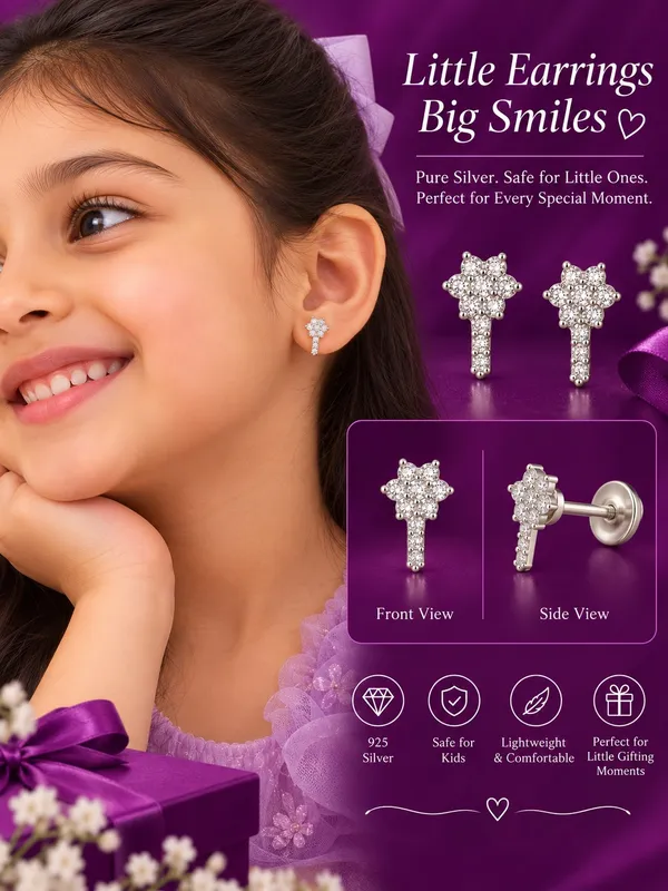925_Sterling_Silver_White_Stone_Bloom_Drop_Kids_Earrings