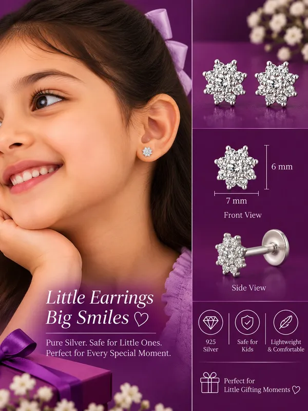 925_Sterling_Silver_Elegant_Floral_Cluster_Kids_Earrings