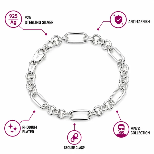 925_Sterling_Silver_Figaro_Men’s_Bracelet