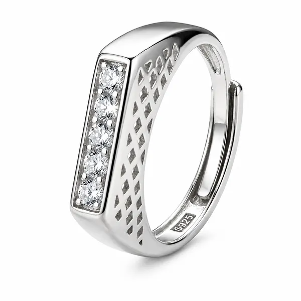 925_Sterling_Silver_CZ_Bar_Adjustable_Ring_Men's_Ring