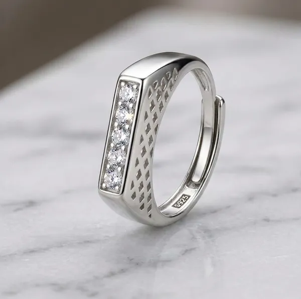 925_Sterling_Silver_CZ_Bar_Adjustable_Ring_Men's_Ring