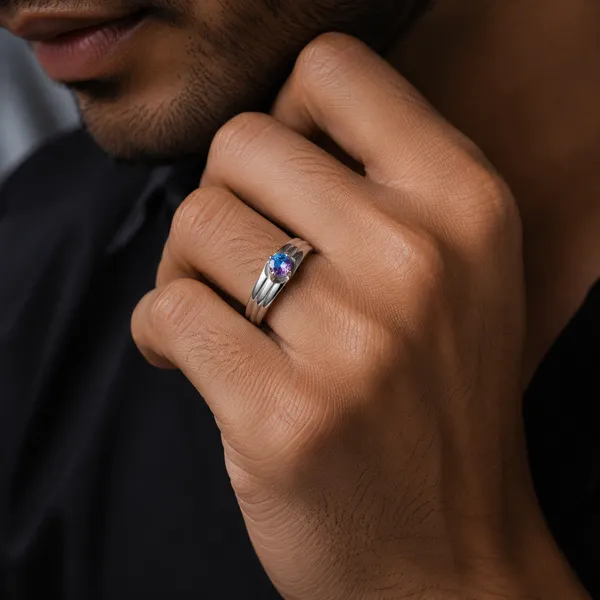 925_Sterling_Silver_Blue_Sapphire_Solitaire_Adjustable_Ring_Men's_Ring