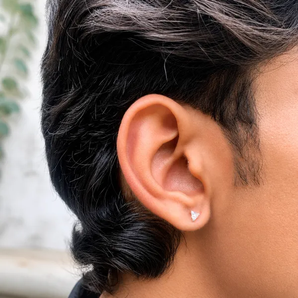 925_Sterling_Silver_Triangle_Cut_Men's_earrings_in_Pair