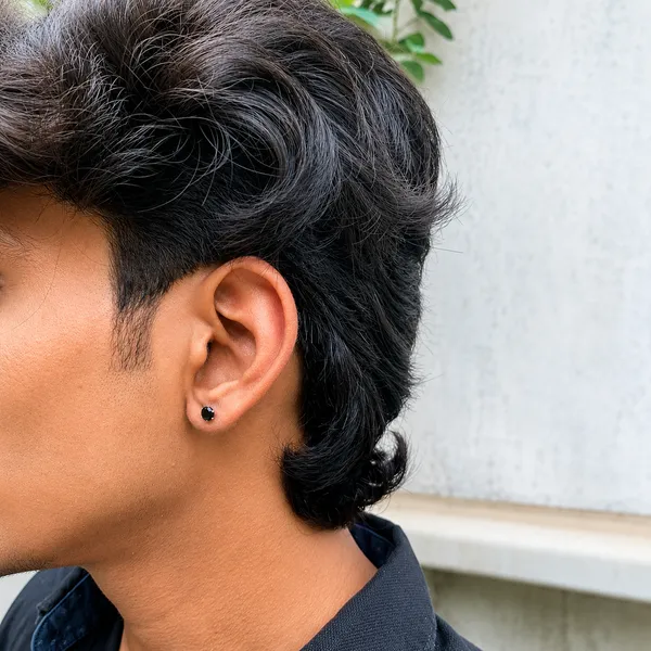 925_Sterling_Silver_Black_Stone_Men's_earrings_in_Pair