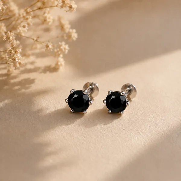 925_Sterling_Silver_Black_Stone_Men's_earrings_in_Pair