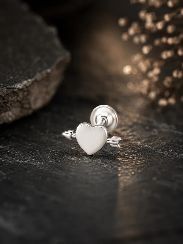 925_Sterling_Silver_Heart_&_Arrow_Stud_For_Men's_|_Romantic_Heart_Design_Stud
