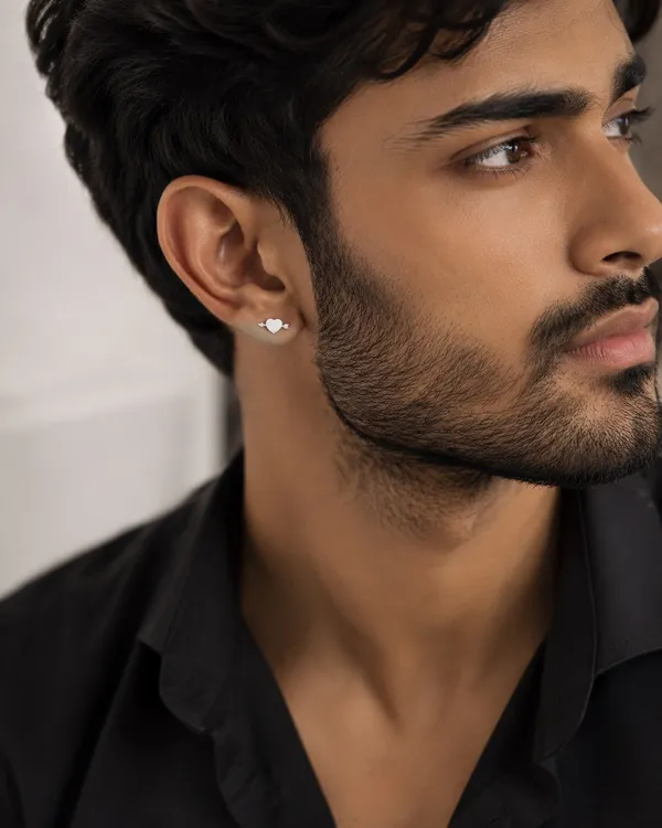 925_Sterling_Silver_Heart_&_Arrow_Stud_For_Men's_|_Romantic_Heart_Design_Stud