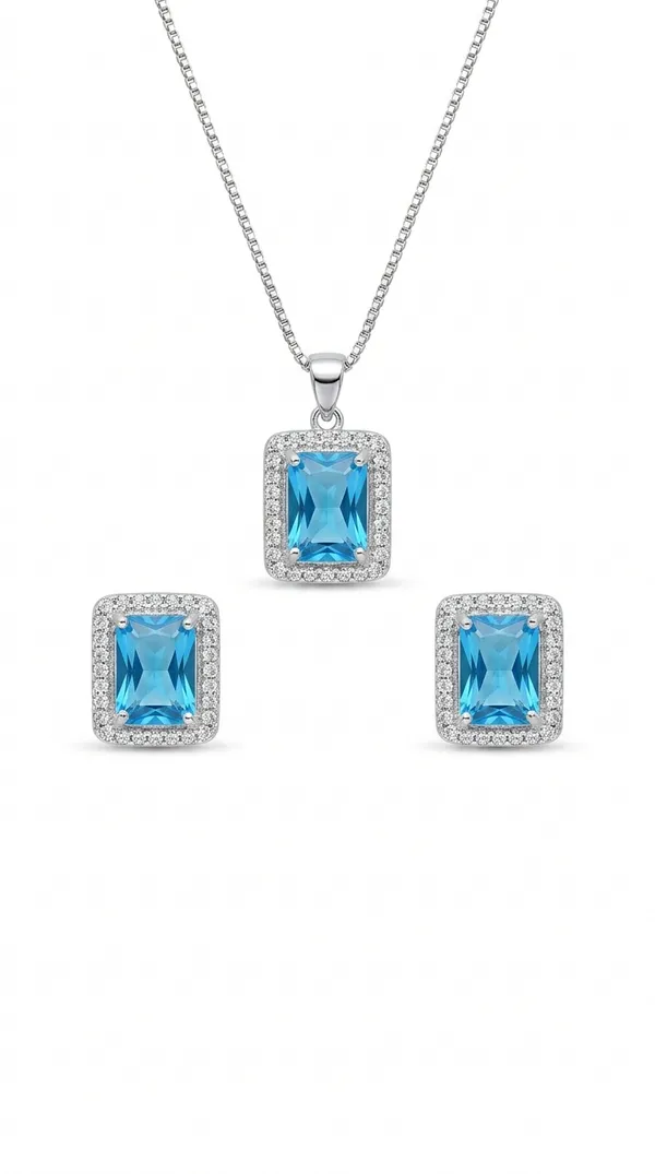 925_Sterling_Silver_Blue_Stone_Jwellery_Set_(With_Chain)